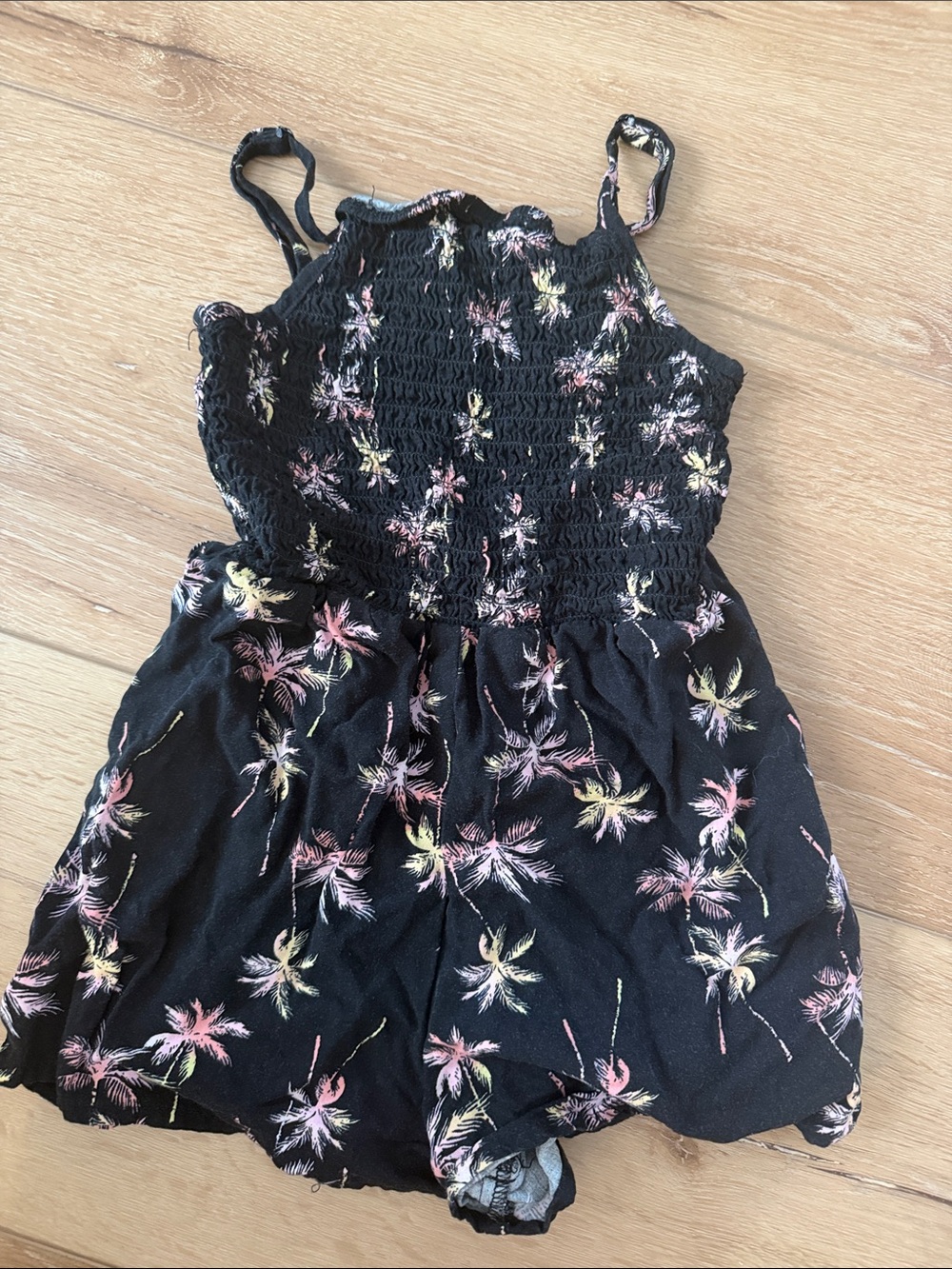 art class Black Floral Smocked Romper with Pink & Yellow Accents